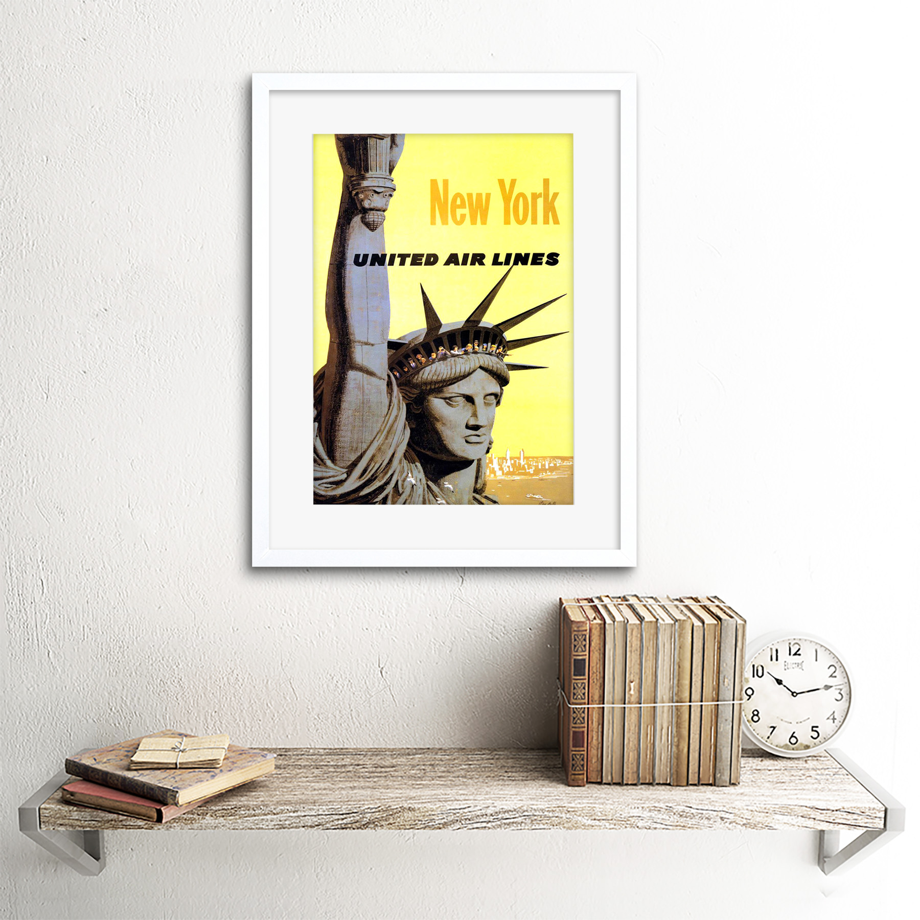 Travel United Airline Statue Liberty New York Vintage Advert Art Framed Wall Art