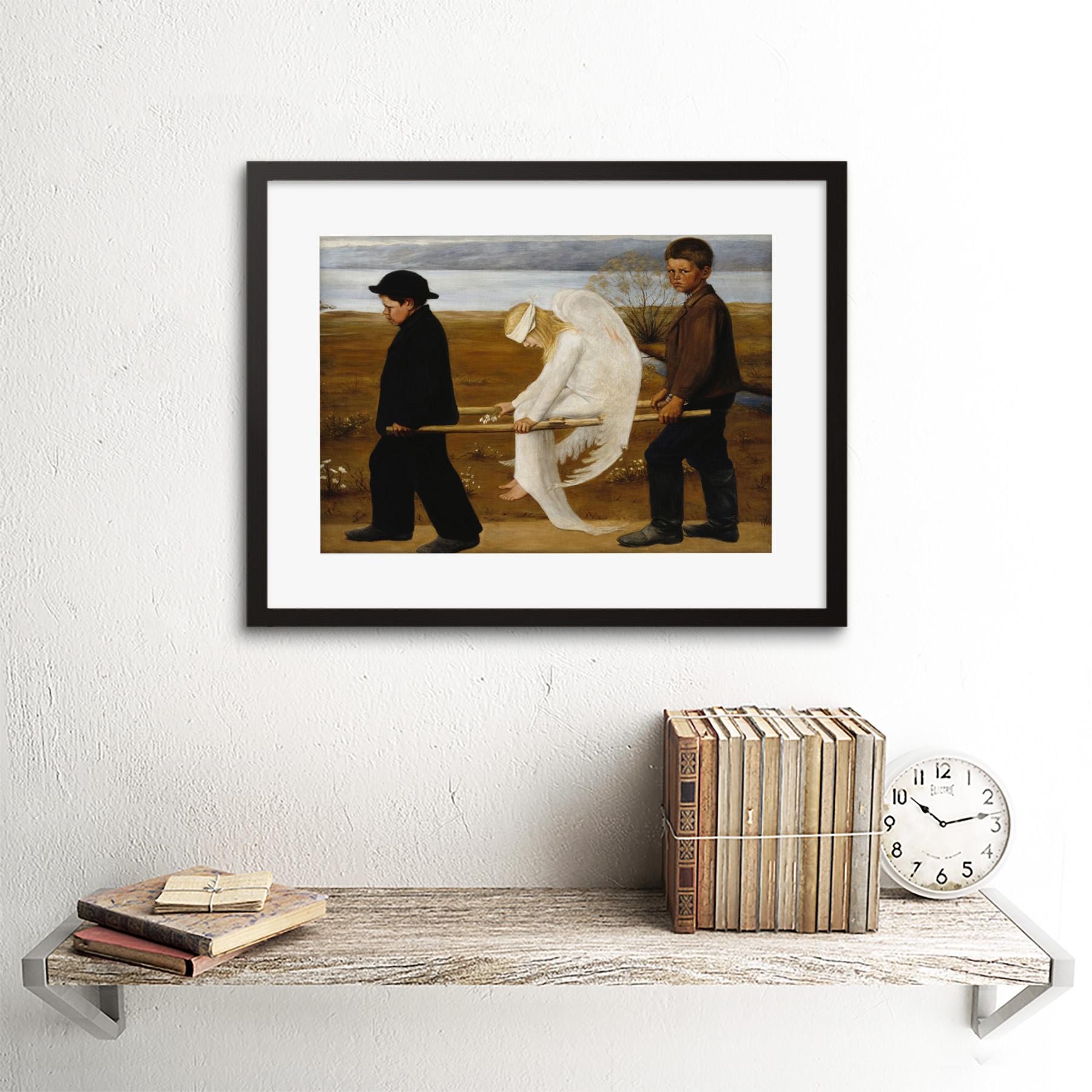 Pintura Simberg los heridos Angel impresión arte enmarcado 12x16 pulgadas