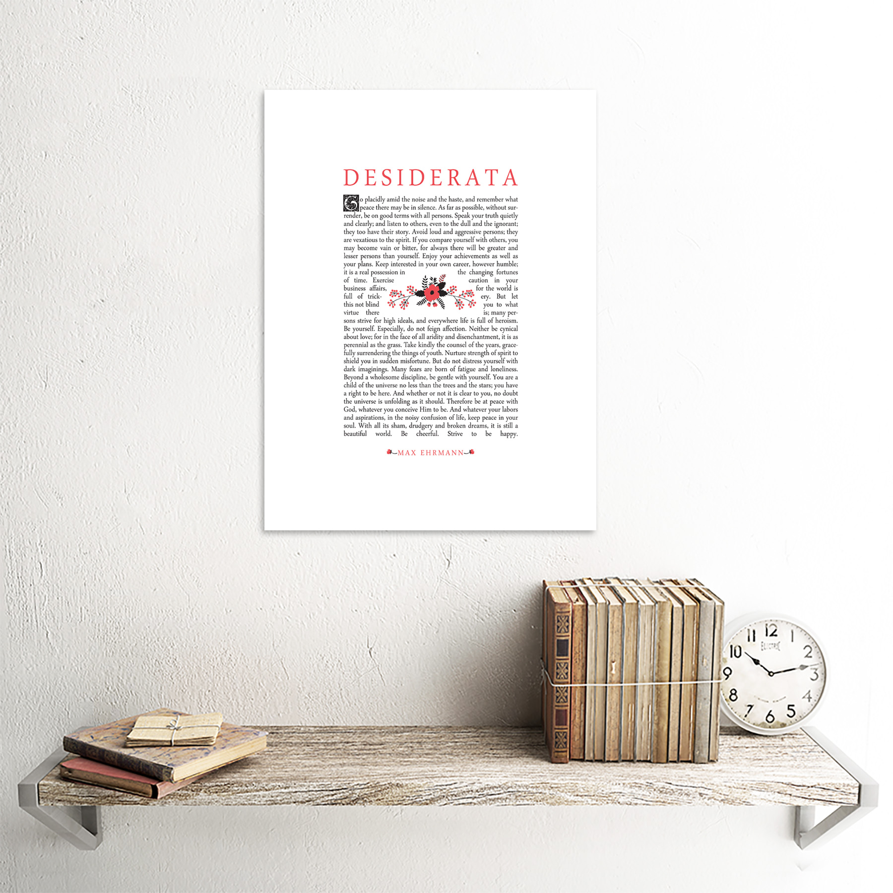Cotización Desiderata Floral Ehrmann tipografía Enmarcado Pared Arte Impresión 12X16 en