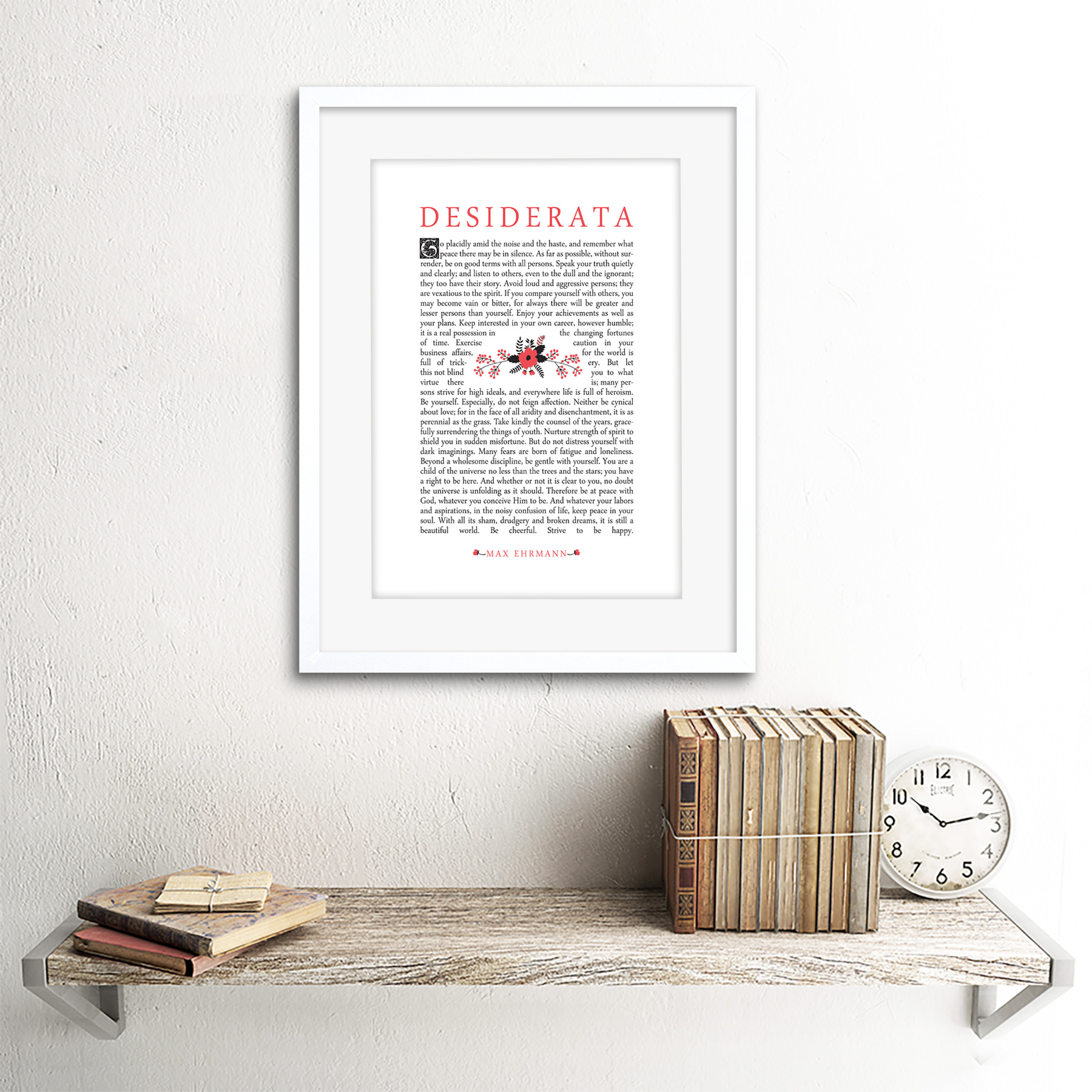 Cotización Desiderata Floral Ehrmann tipografía Enmarcado Pared Arte Impresión 12X16 en