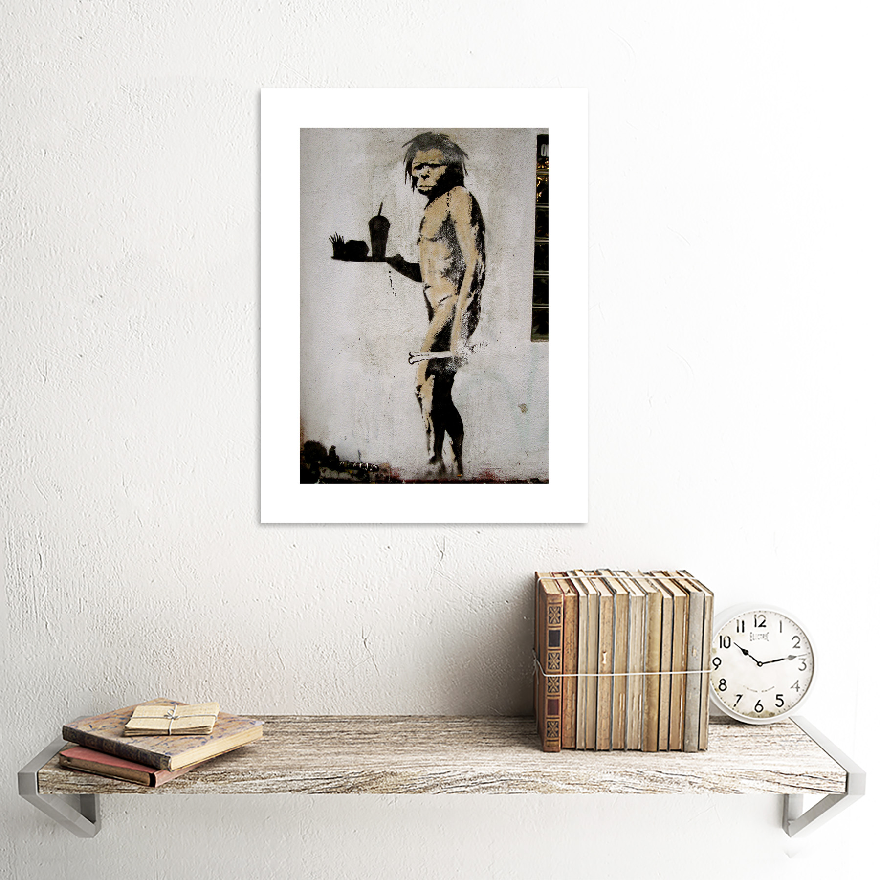 Banksy Caveman Graffiti Street Art Framed Art Print 12x16 Inch