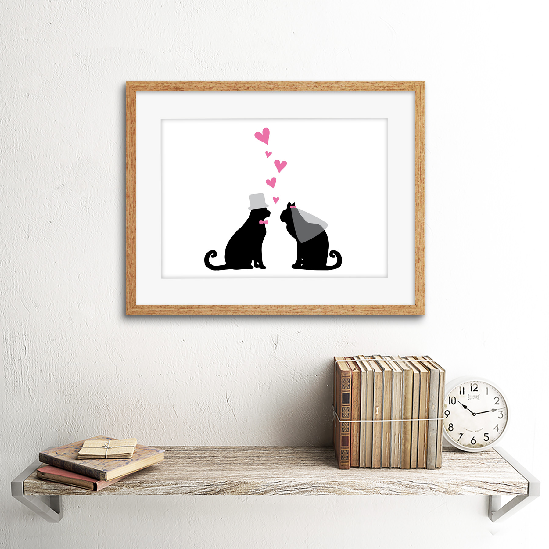 Matrimonio Boda Amor Pareja De Gatos Impresión Arte Enmarcado 12x16 pulgadas