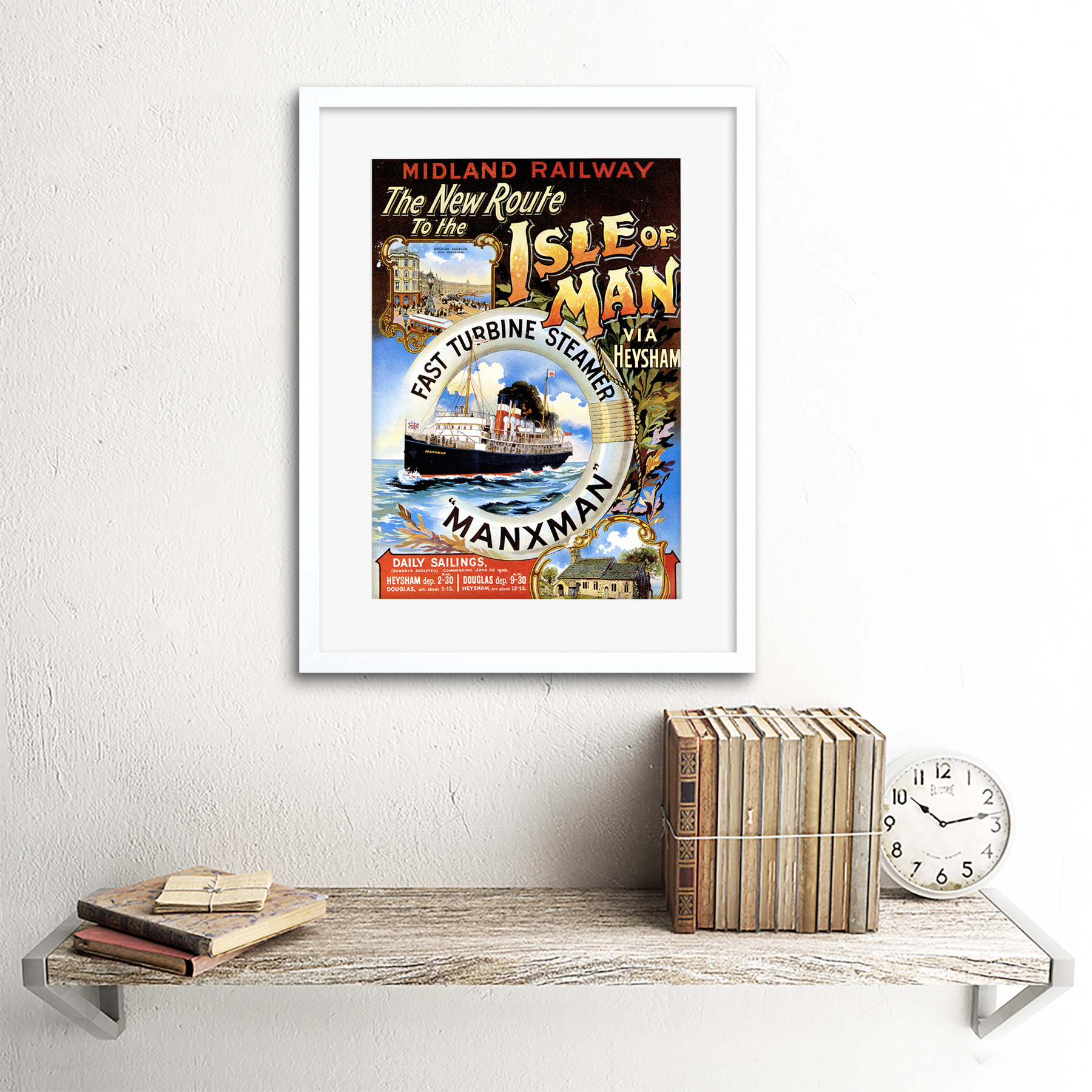 Línea De Barco De Viaje Barco Ferry Isla De Hombre Manx Reino Unido enmarcado impresión del mar de Irlanda 12x16 pulgadas