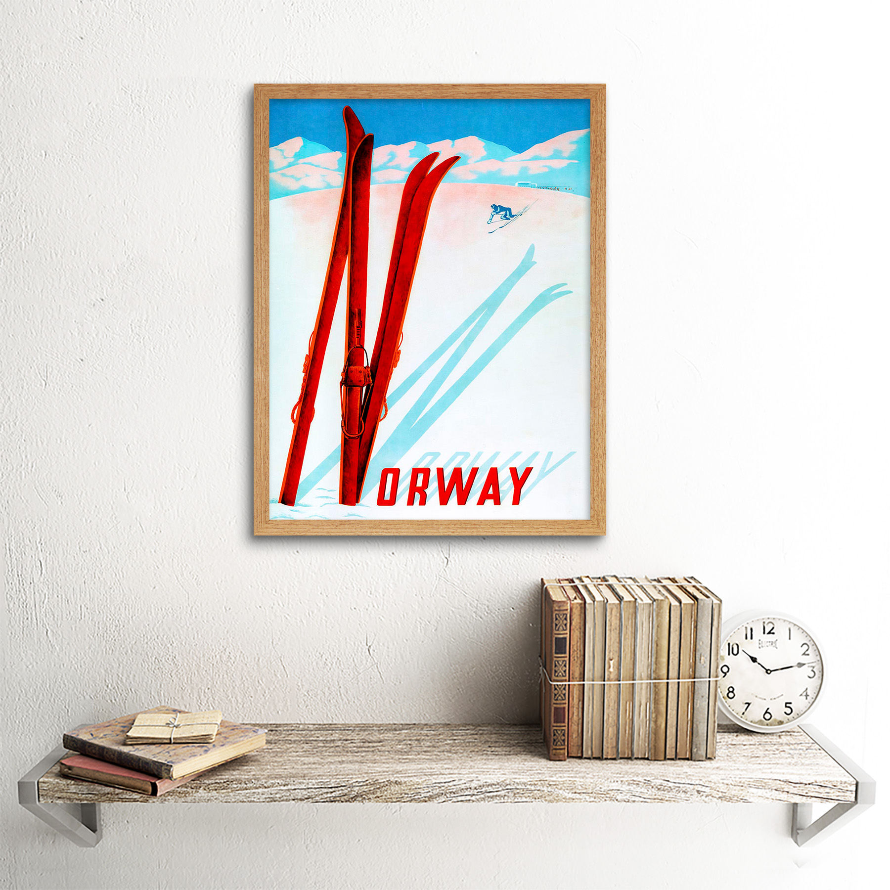 Travel Tourism Winter Sport Ski Snow Norway Skier 12X16 Inch Framed Art Print