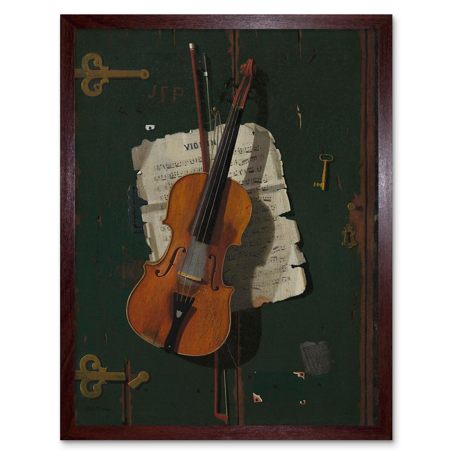 Peto John Frederick American antiguo violín Antiguo Pintura 12X16 pulgadas impresión arte enmarcado