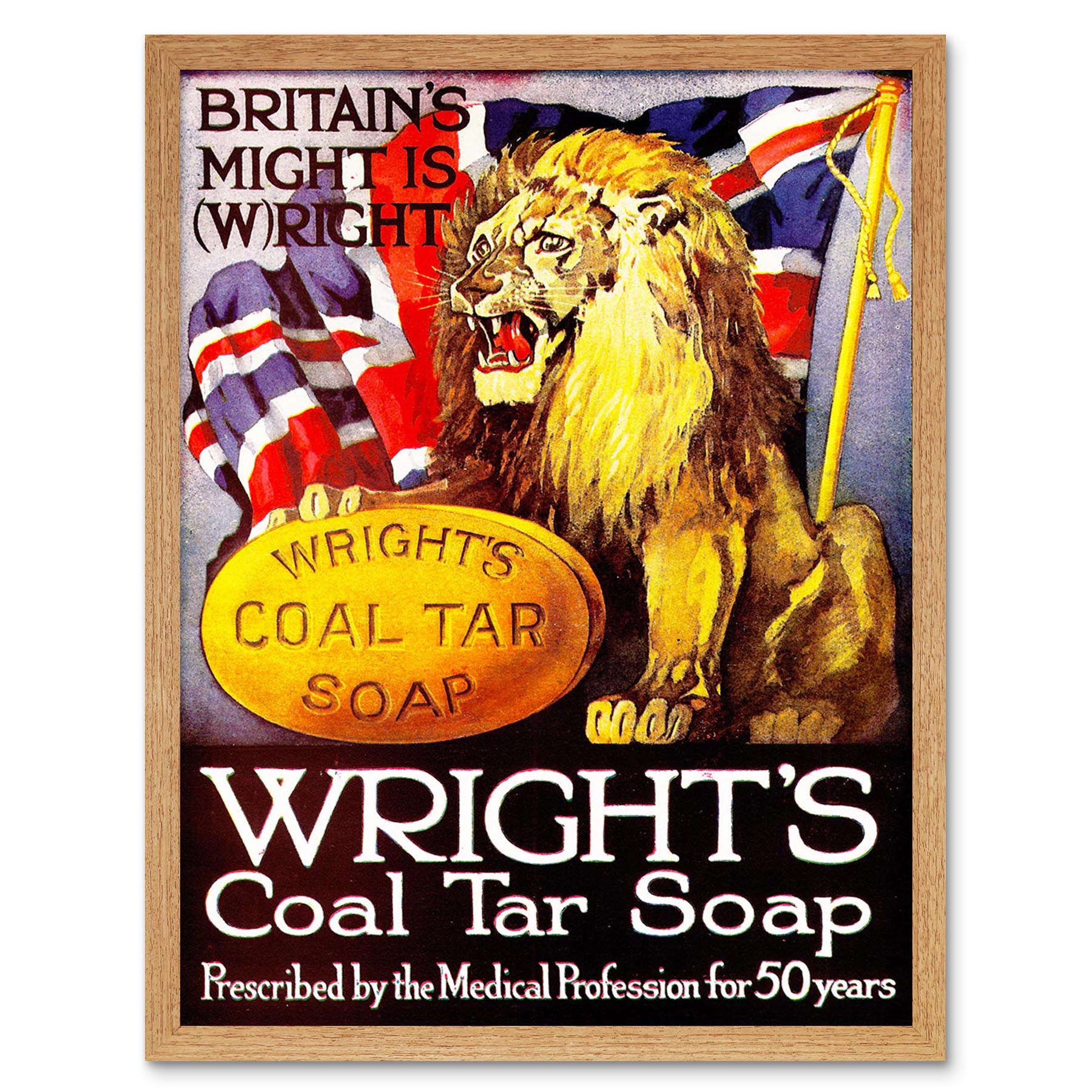 Advert Soap Coal Tar Wright Lion Union Flag Might Clean Health Framed Art Print
