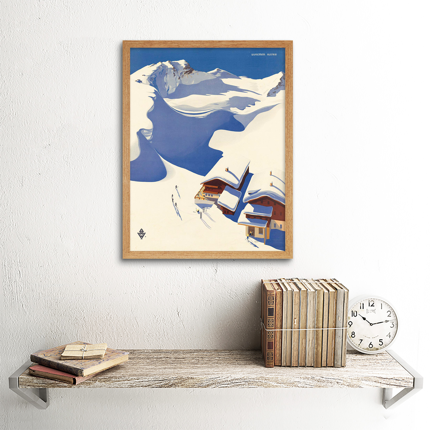 Viaje Deporte de Invierno Nieve Esquí chalet Alpes Austria 12X16 pulgadas impresión arte enmarcado