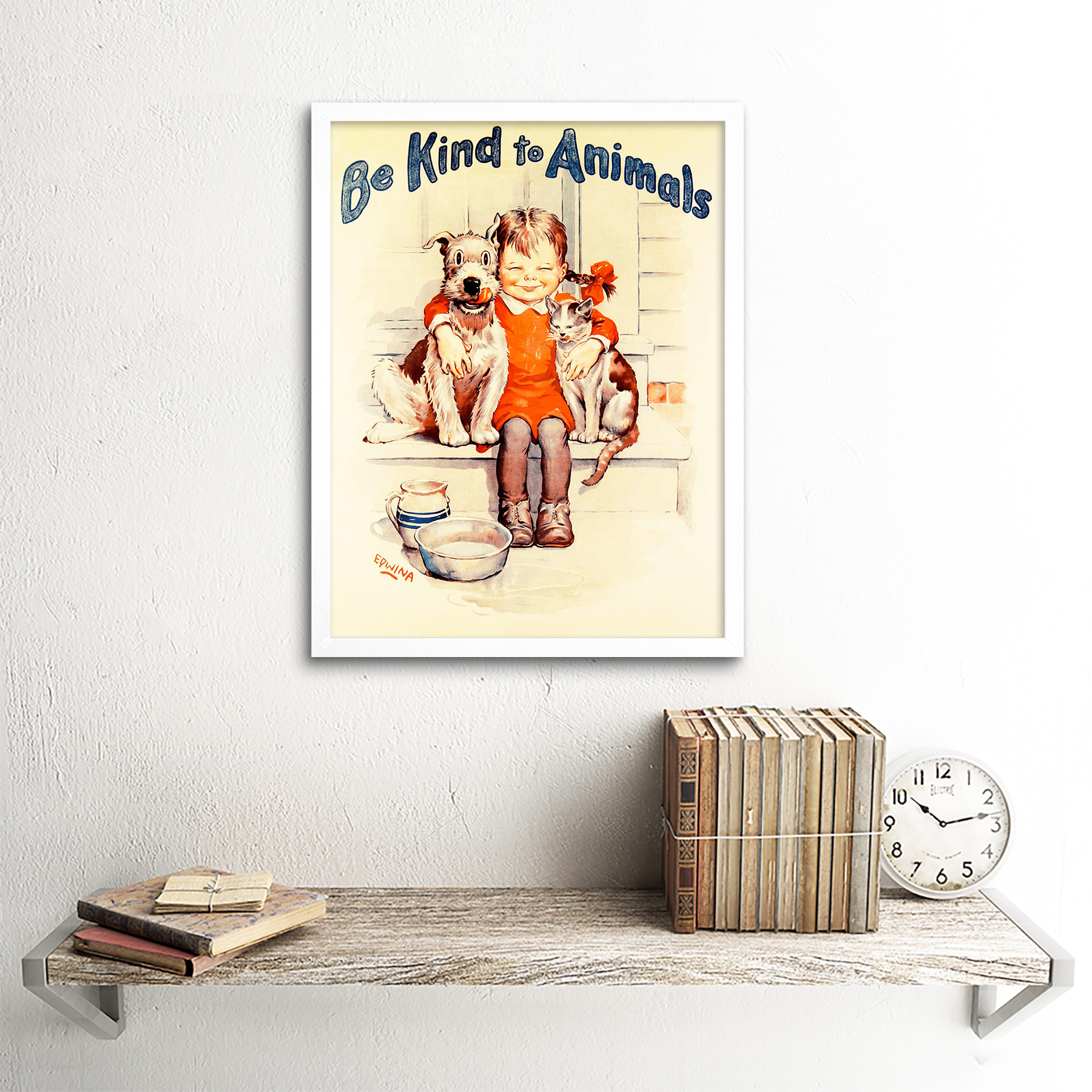 Propaganda política caridad Bienestar Animal Niño Gato Perro Tipo 12X16 enmarcado impresión