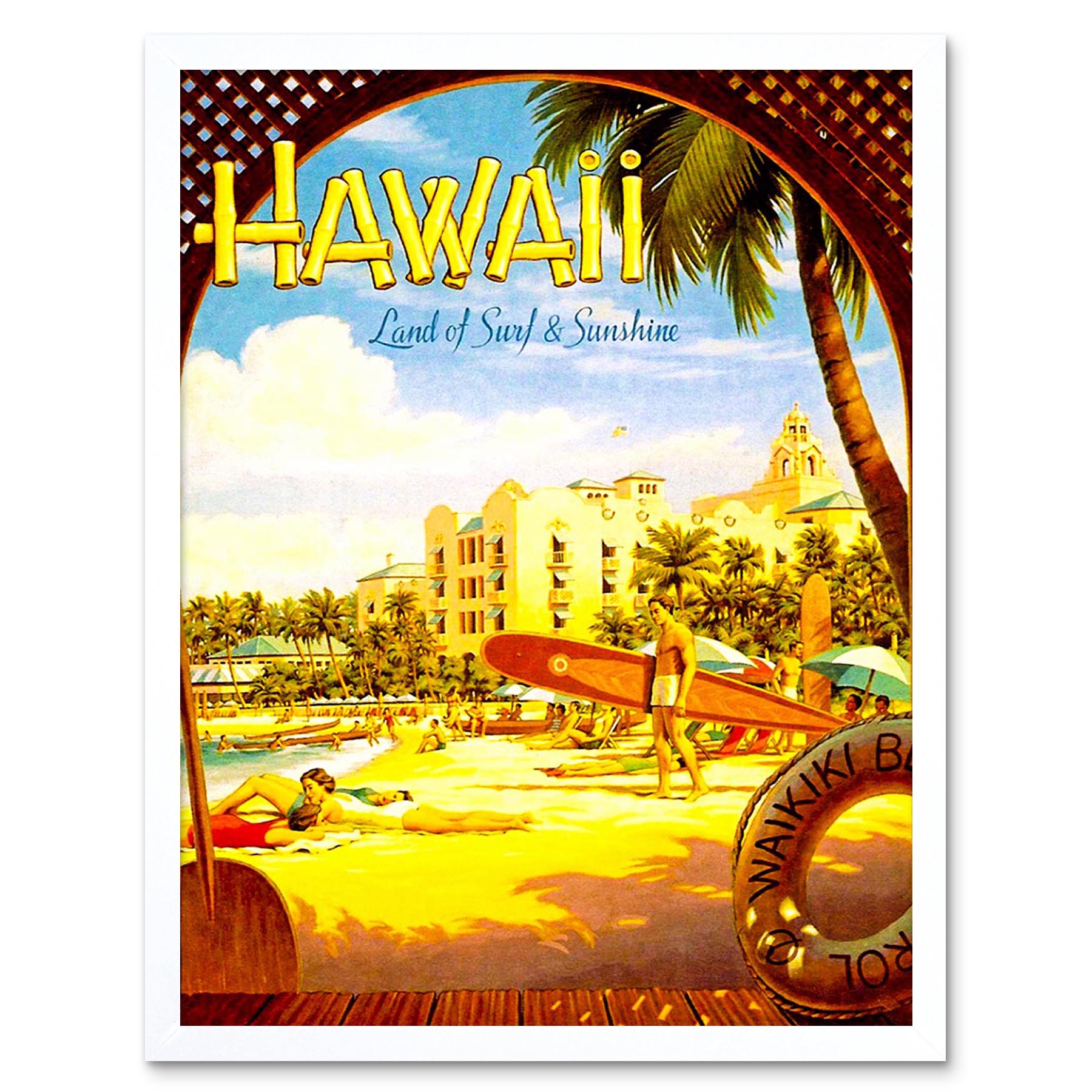 Travel Tourism Hawaii Surf Beach Sunshine Waikiki Hotel Pacific Usa Framed Print