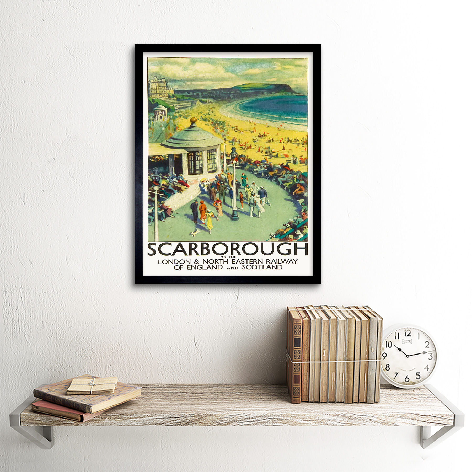 Travel Tourism Scarborough Beach Resort Yorkshire Uk 12X16 Inch Framed Art Print
