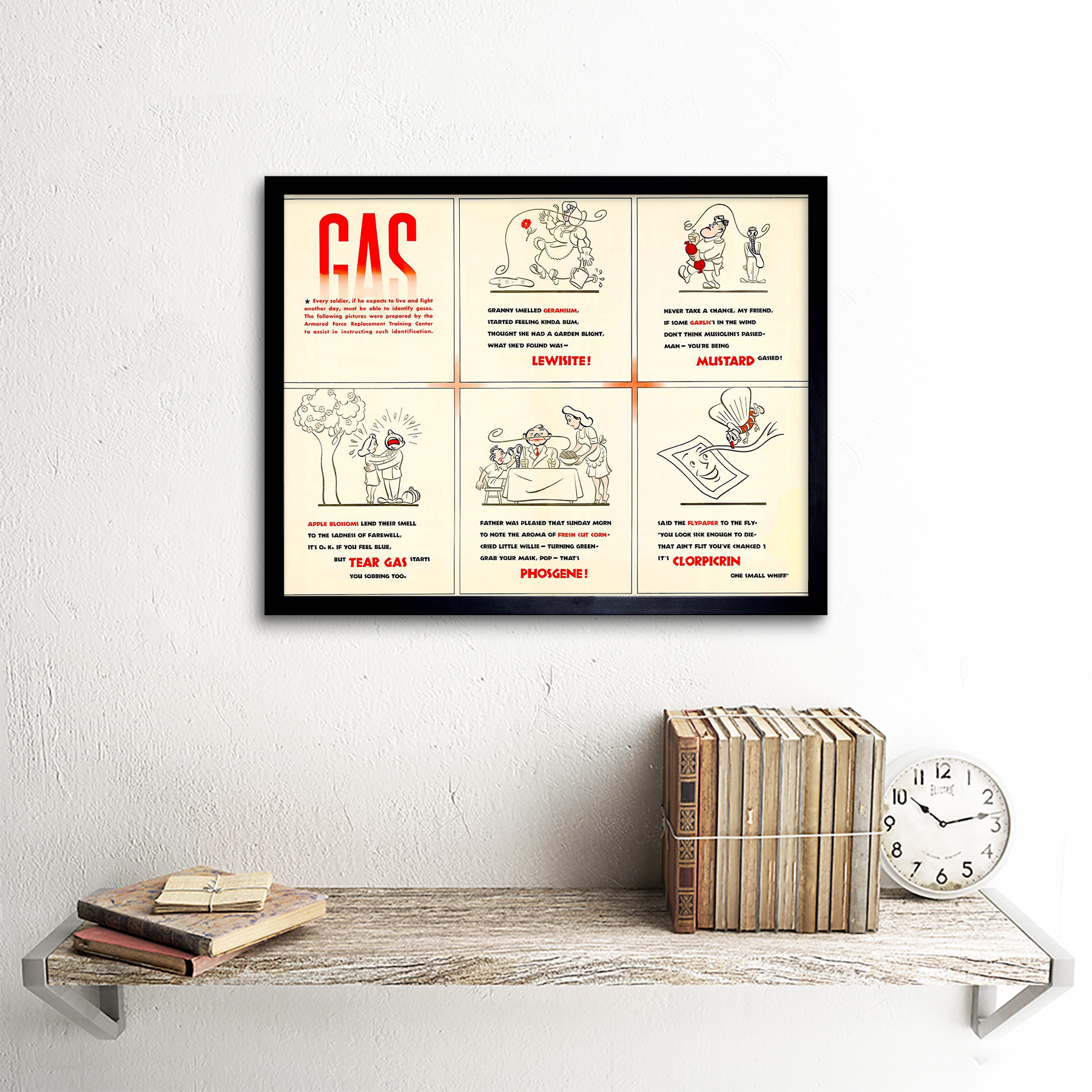 War Soldiers 1942 Warnings Of Chemical Warfare Gas 12X16 Inch Framed Art Print