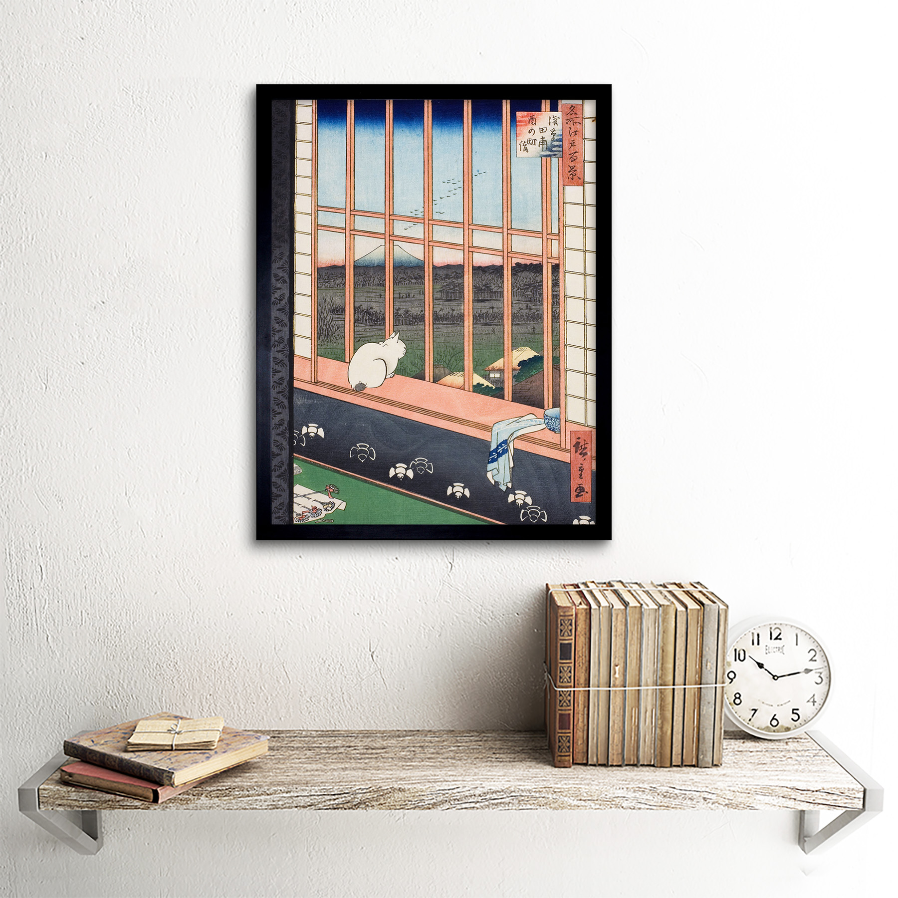 Hiroshige Asakusa campos 100 vistas Edo Gato Vintage Japón Pintura impresión enmarcado
