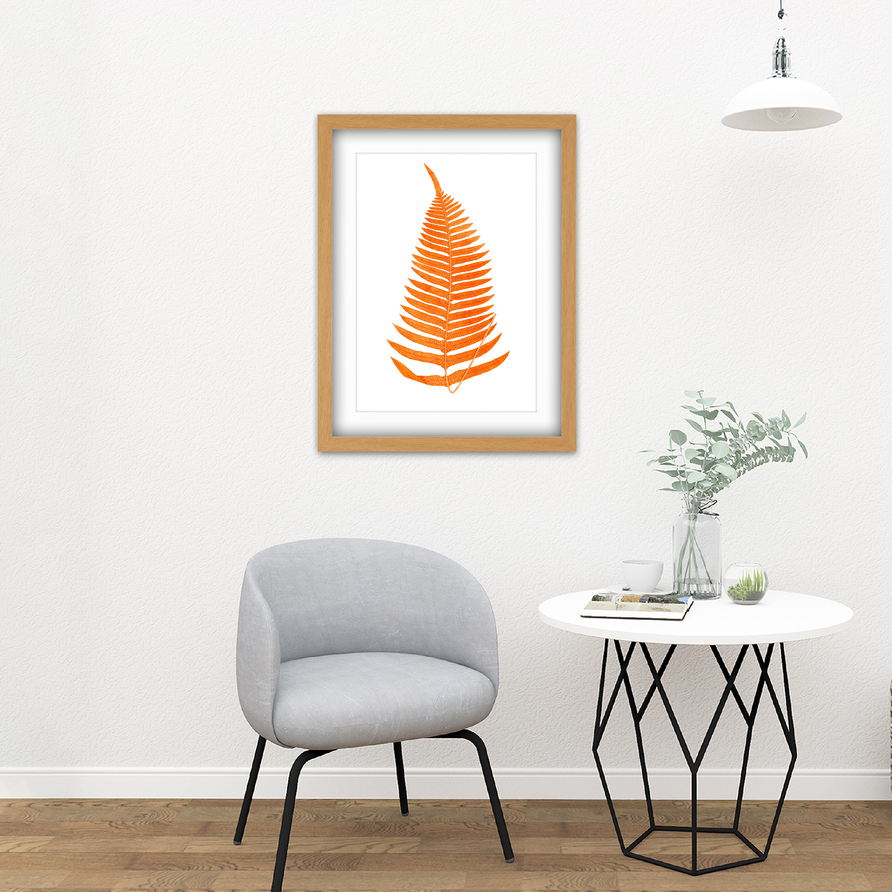 Botánica Rojo Naranja Helecho Gran Póster de pared de impresión arte enmarcado