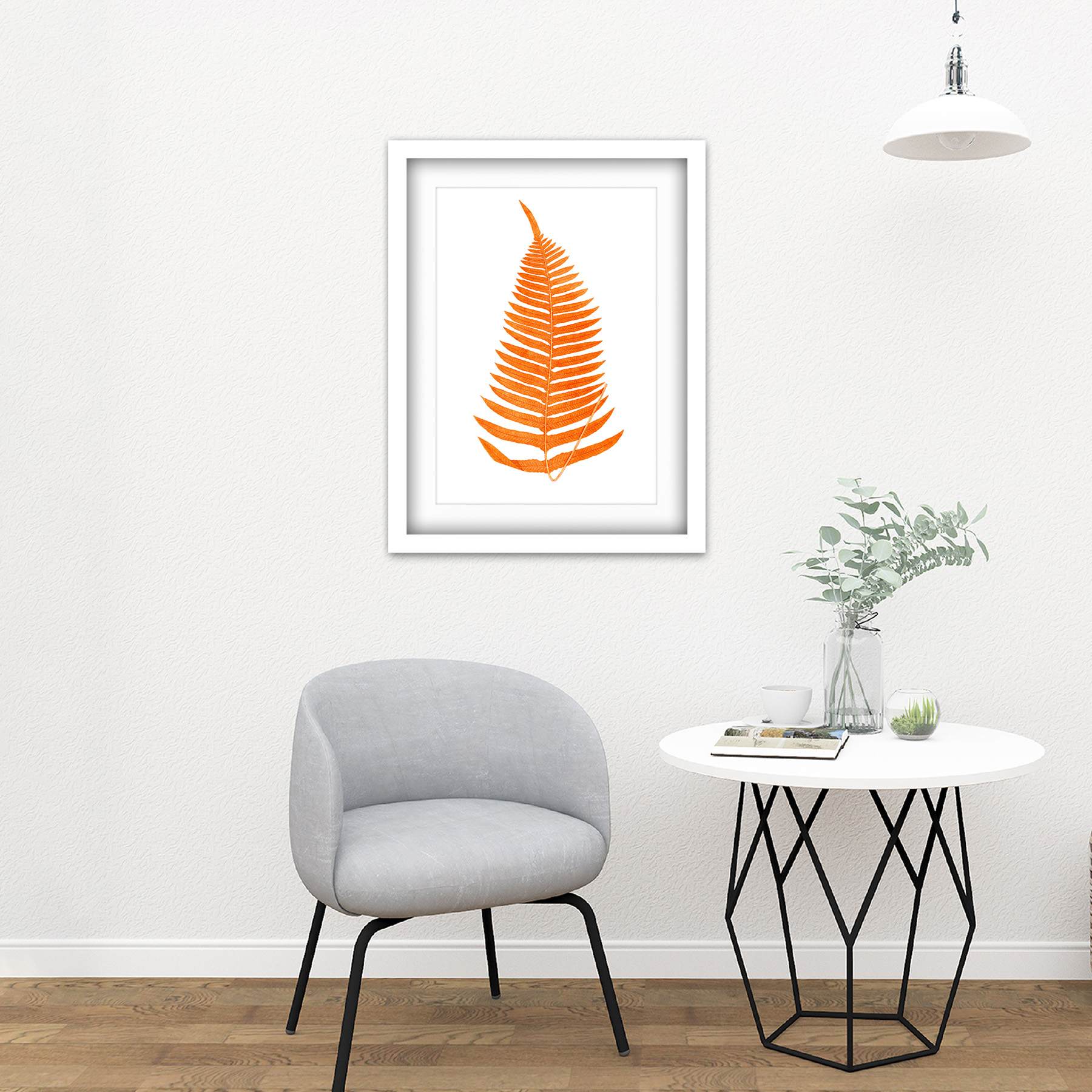 Botánica Rojo Naranja Helecho Gran Póster de pared de impresión arte enmarcado