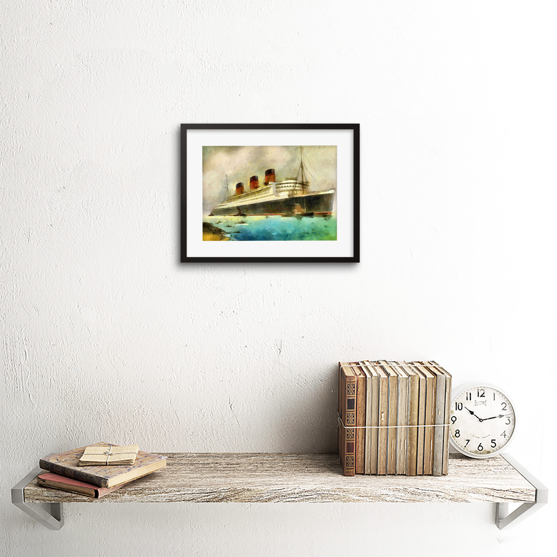 Trazador de líneas marítimas RMS Queen Mary Pintura crucero enmarcado impresión 9x7 pulgadas