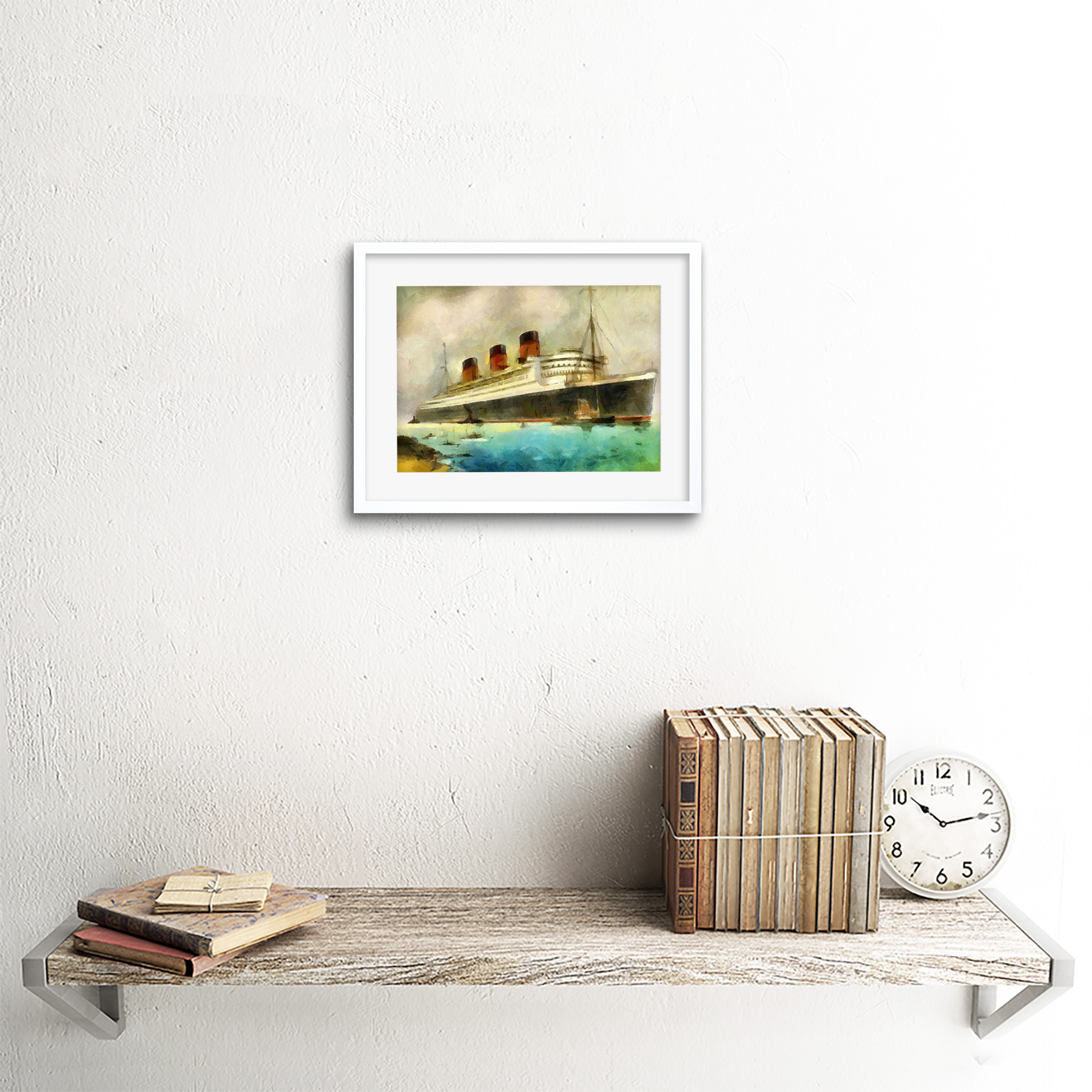 Trazador de líneas marítimas RMS Queen Mary Pintura crucero enmarcado impresión 9x7 pulgadas