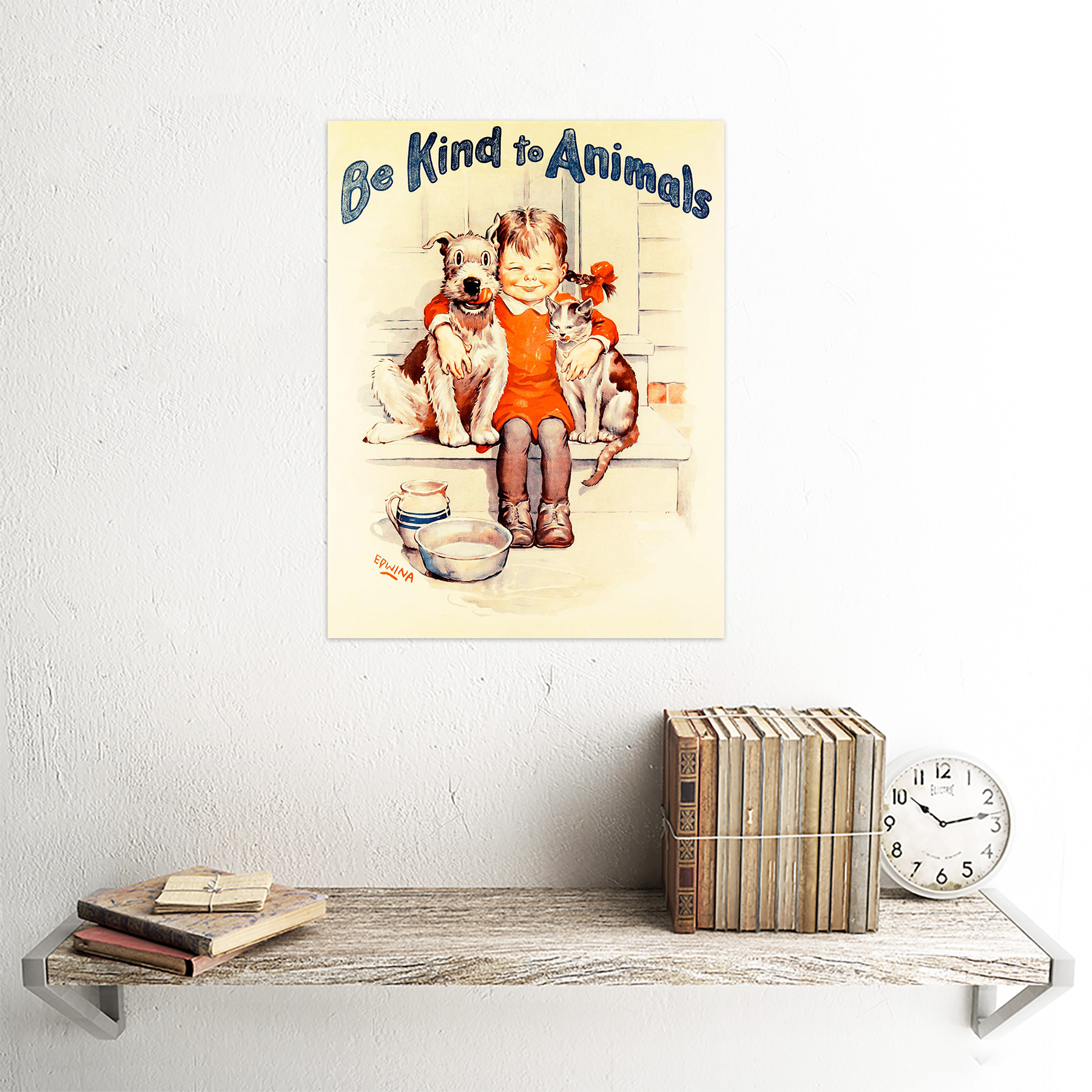 Propaganda política caridad Bienestar Animal Niño Gato Perro Tipo 12X16 enmarcado impresión