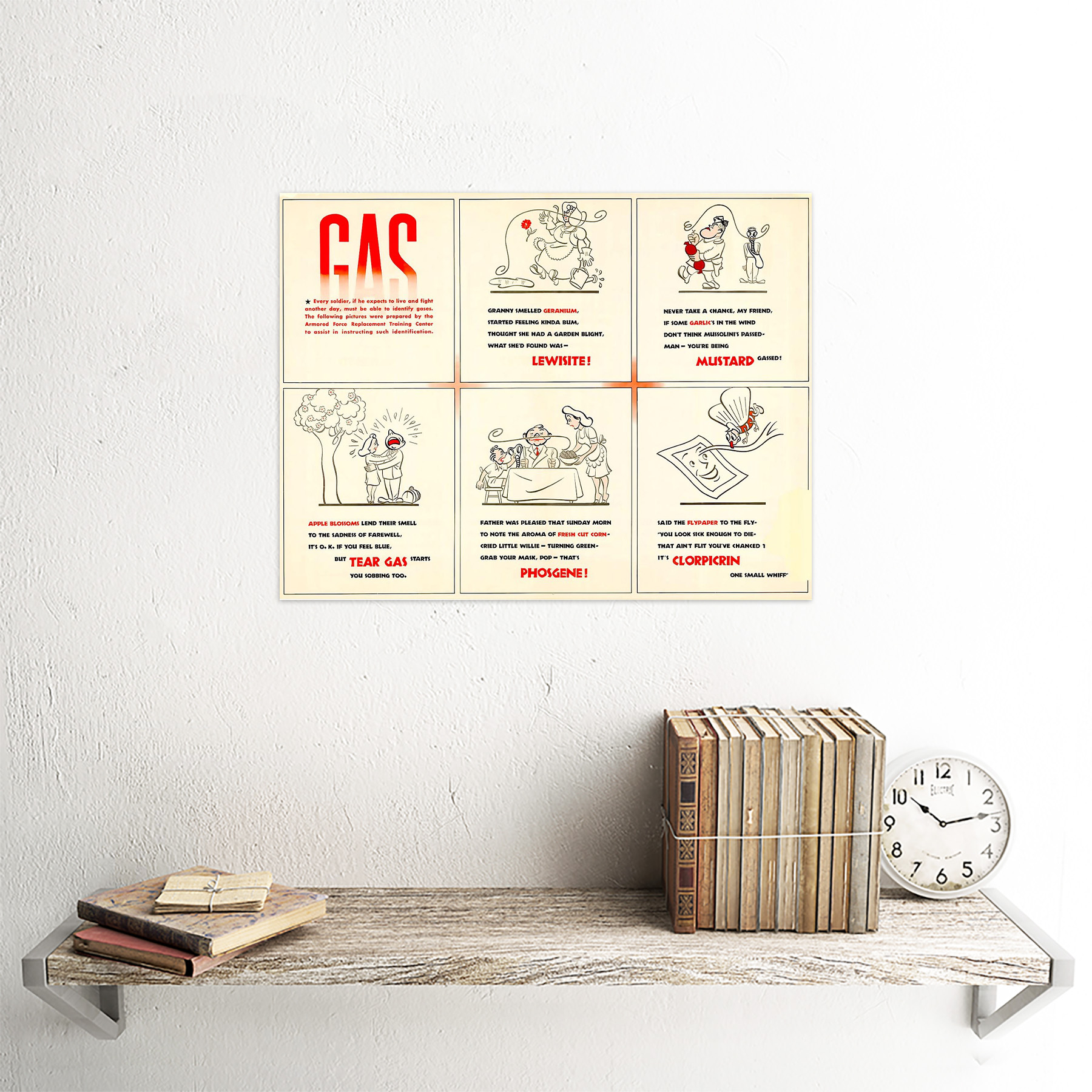 War Soldiers 1942 Warnings Of Chemical Warfare Gas 12X16 Inch Framed Art Print