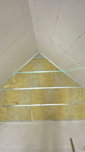 Vindsrum med isolering och gipsskivor under renovering
