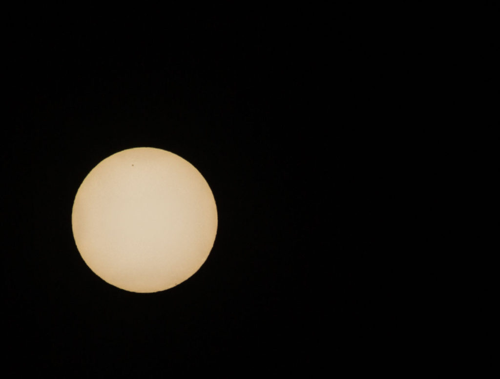 Test shot of the sun - notice the back spot towards the top of the disc - I think this might be a sunspot! (it appears in the same place on a different image).