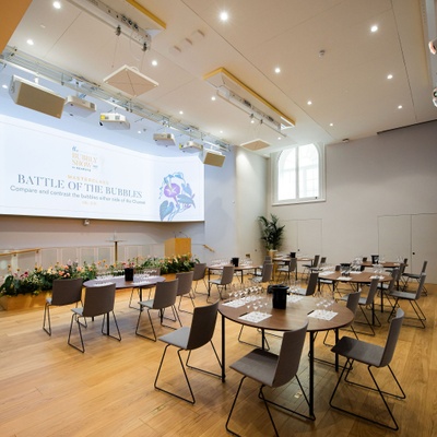 Conference layout in a grand room with theatre style seating and in built av facilities