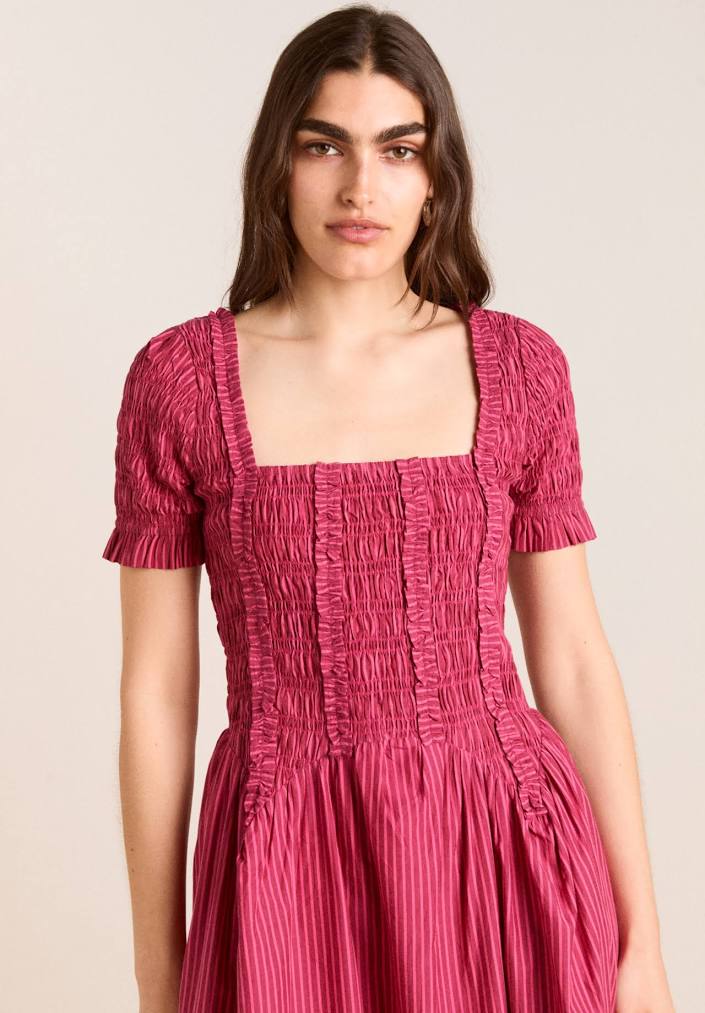 damson madder raphaela shirred midi dress Damson Madder