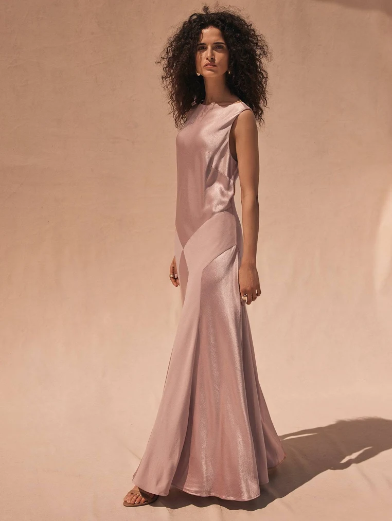 Aisle-3 Mint Velvet Pink Satin Maxi Dress