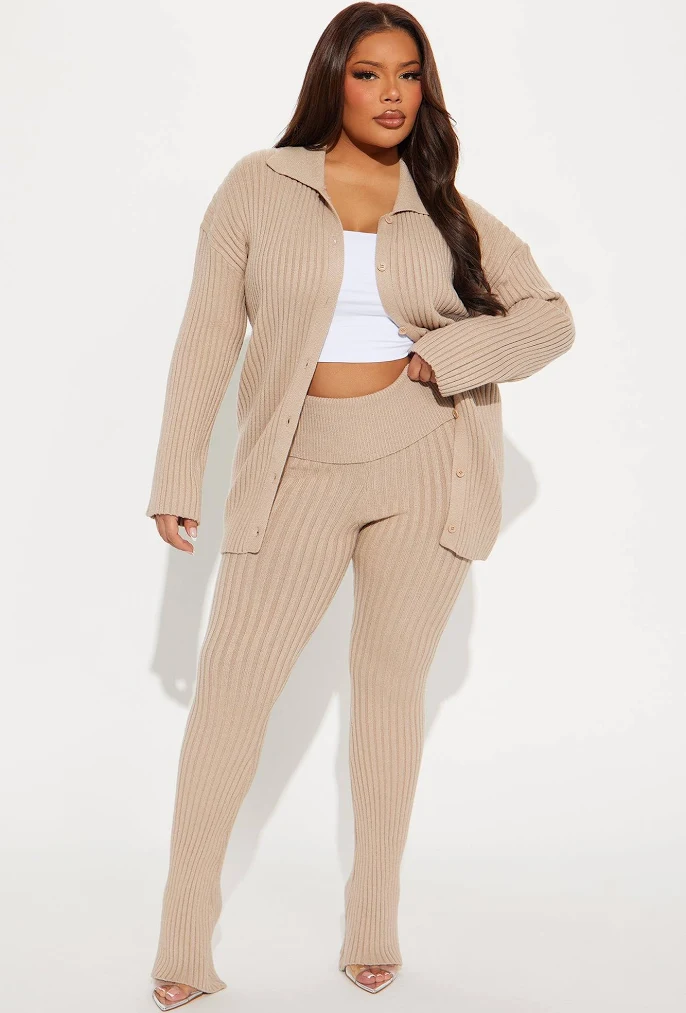 Aisle-3 fashion nova Long Sleeve Knit Cardigan Flare Pant Set