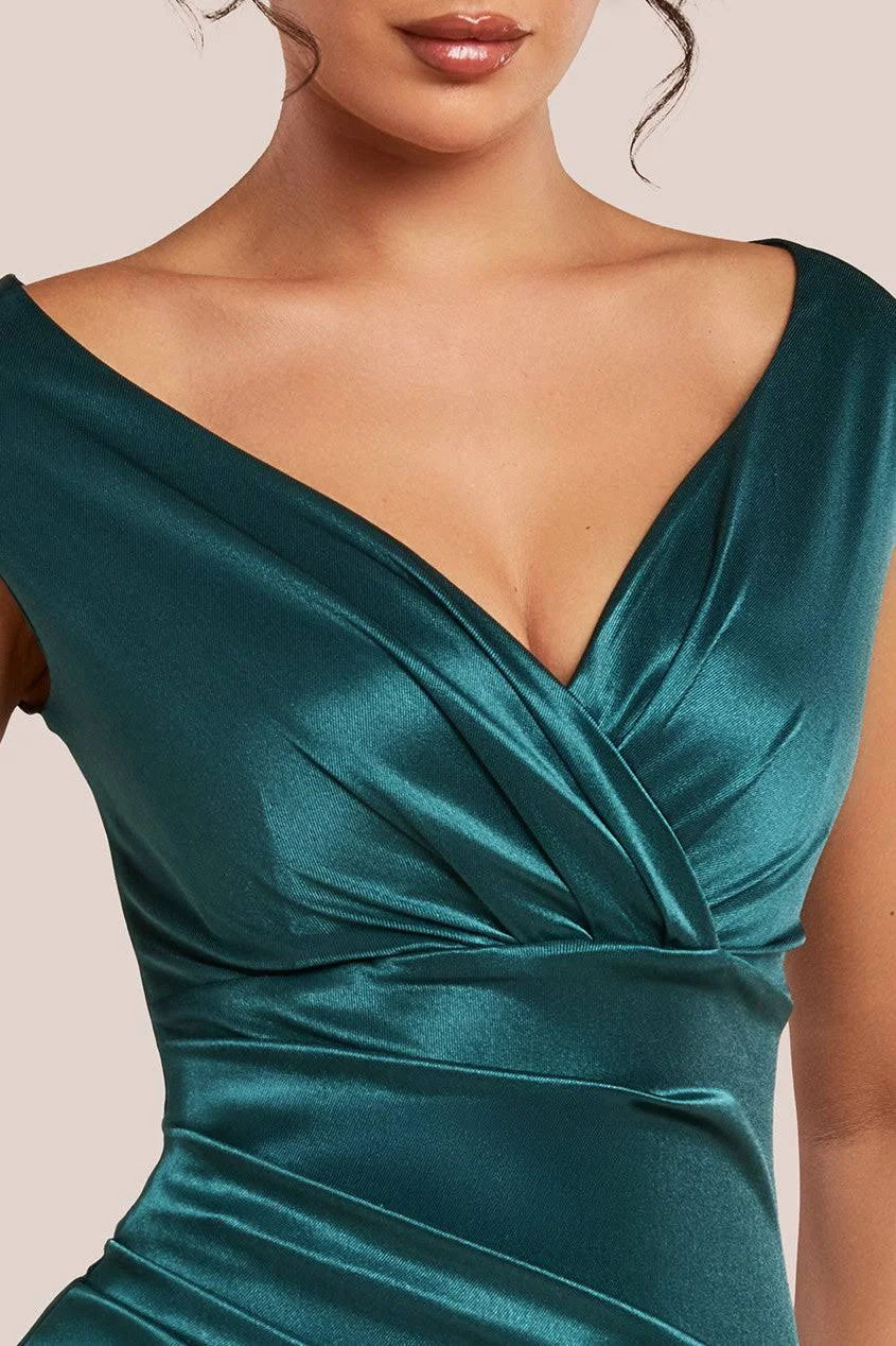goddiva satin off the shoulder maxi dress reviews Goddiva One Shoulder Satin Band Maxi Dress