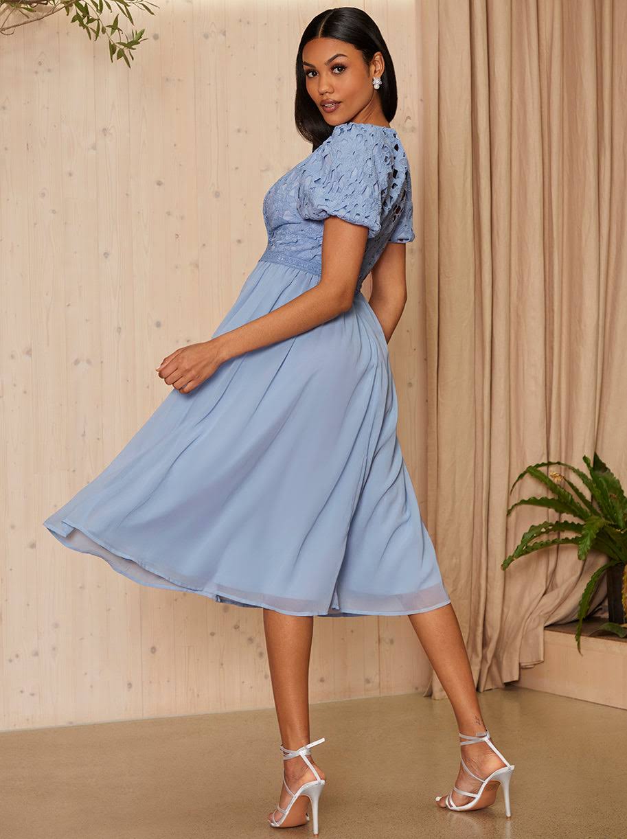 Aisle-3 Chi Chi London Puff Sleeve Premium Lace Midi Dress