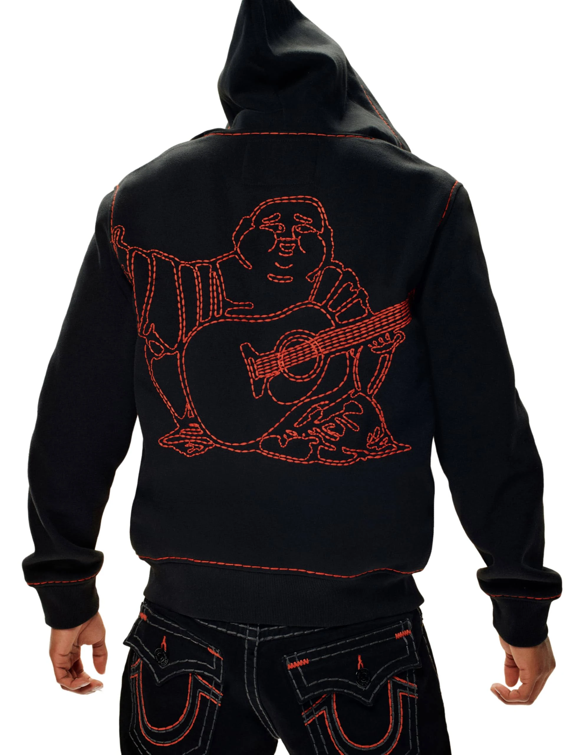Aisle-3 True Religion Men's Super T Embroidered Buddha Logo Zip Hoodie