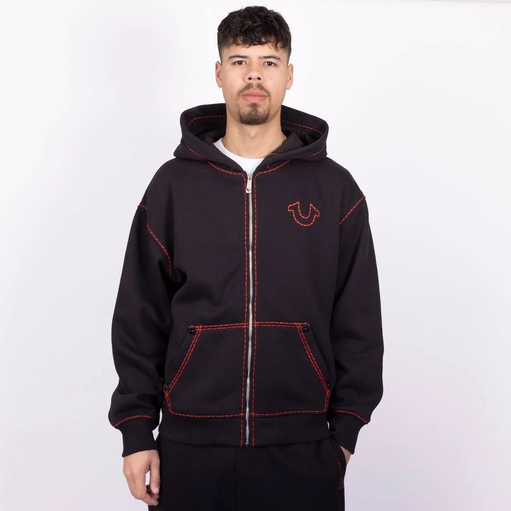 Aisle-3 True Religion Men's Super T Embroidered Buddha Logo Zip Hoodie