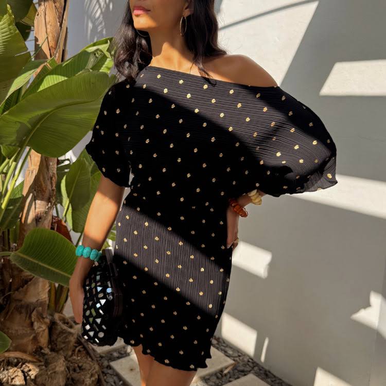 black midi turtleneck dress Black Plisse Shimmer Mini Dress