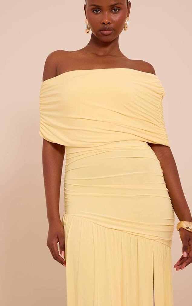 open lace back dress Marta Slinky Cowl Maxi Dress - Lemon