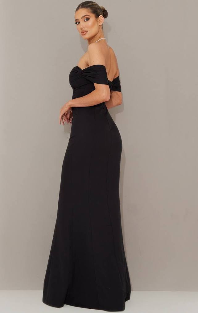 Aisle-3 Women's Black Corset Detail Bardot Bridesmaid Dress