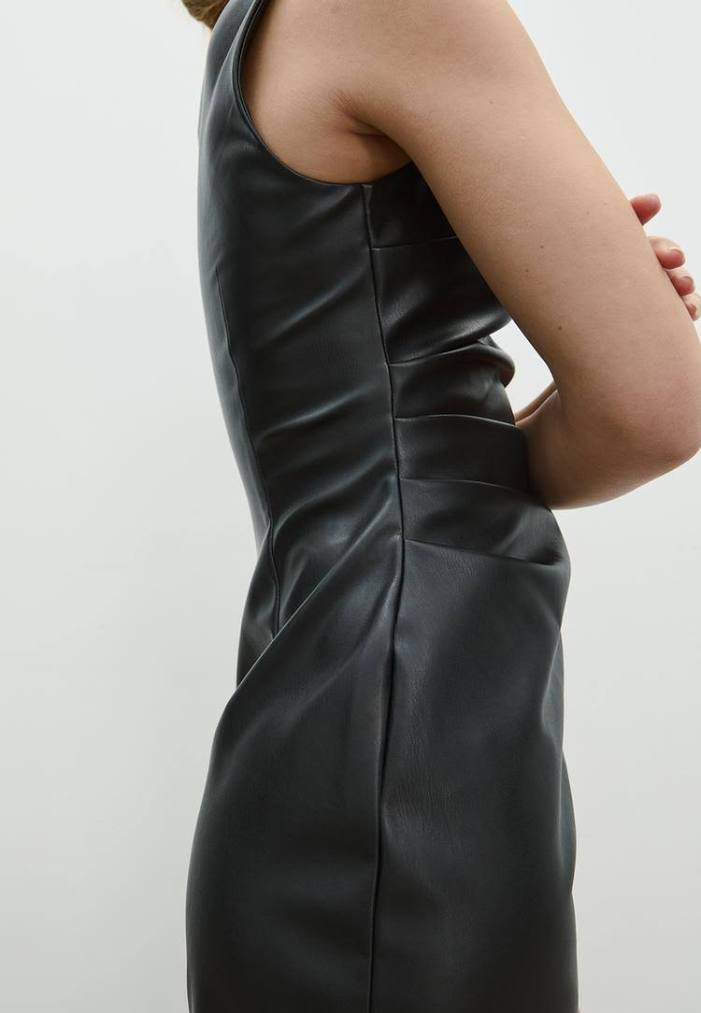 stradivarius leather dress Stradivarius Faux Leather Shirt Dress In Washed Black-Brown for Women