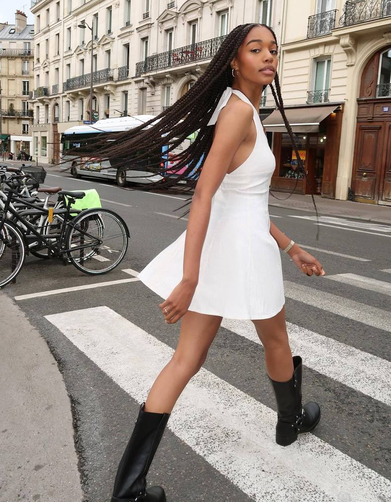 bershka white halter dress Aisle-3 Women's Bengaline Mini Mini dress