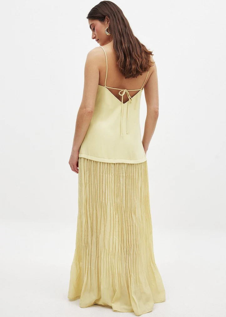sheer plisse skirt slip dress Sti Slip Skirt in Sylva beige | Pleated cotton silk
