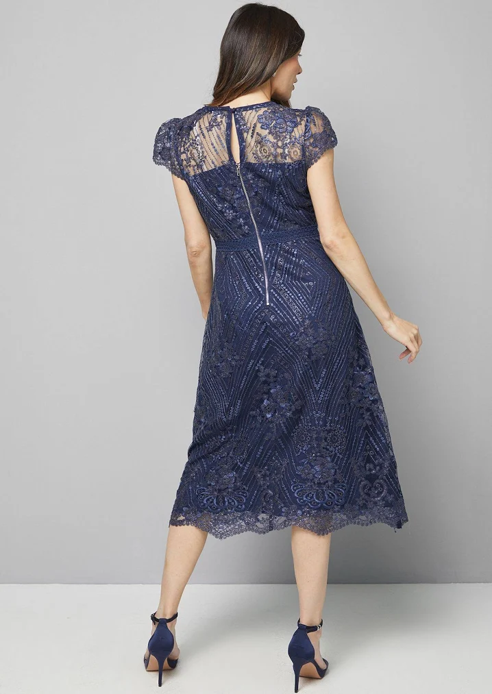 Aisle-3 Wallis Women's Embroidered Mesh Fit & Flare Midi Dress