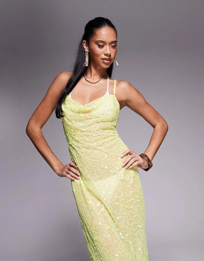 river island sequin cowl neck maxi dress in black River Island Sequin Cowl Neck Maxi Dress In Black
