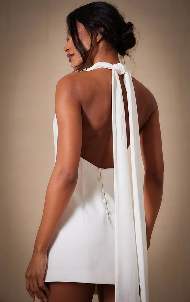 white woven tie halter neck dress Menu YGroup_124806