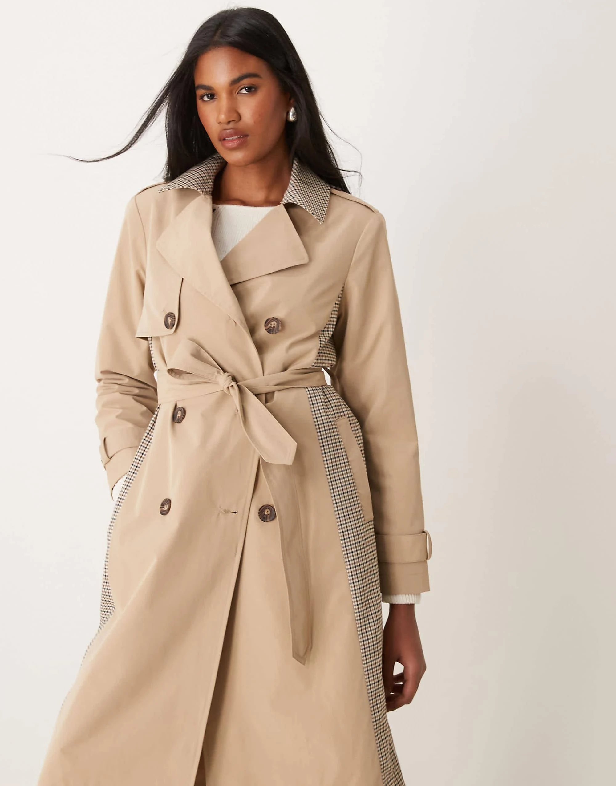 Aisle-3 New Look Women's check mix trench coat