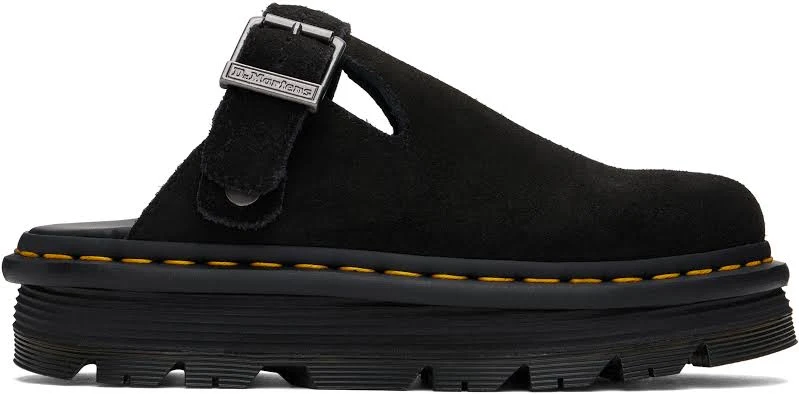 Trendxparc Dr. Martens Black Zebzag Suede Slingback Platform Mules