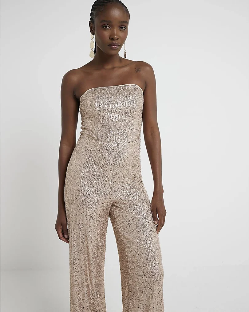 Aisle-3 River Island Womens Jumpsuit Rose Gold Sequin Bandeau - Size 6 UK | River  Island Sale | Discount Designer Brands