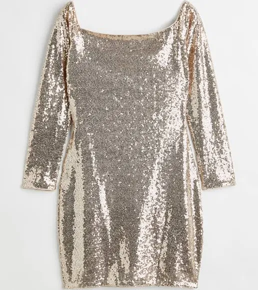Aisle-3 H&M Ladies Gold-coloured Sequined Off-The-Shoulder Dress