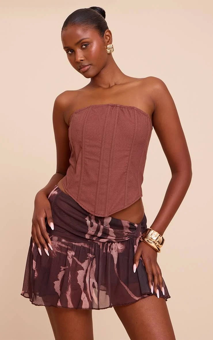 Aisle-3 Women's Printed Mesh Ruffle Mini Skirt