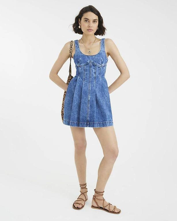 river island blue denim sleeveless seamed mini shift dress Womens River Island Blue Denim Sleeveless Seamed Mini Shift Dress