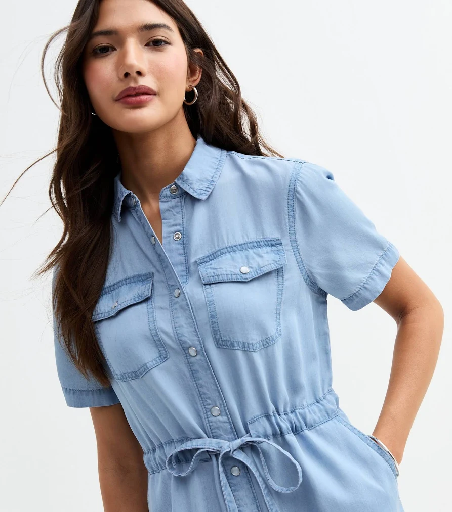 new look denim shirt dress Noisy May Nisa Slim Vi534mb Short Sleeve Short Dress blue XS Woman