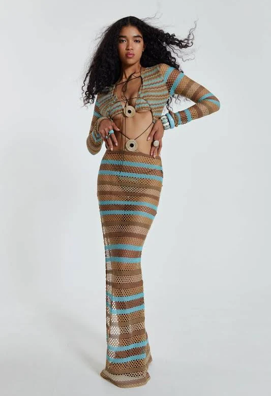 stripe knit maxi dress in black jaded london Aisle-3 Jaded London Allure Striped Knitted Maxi Dress