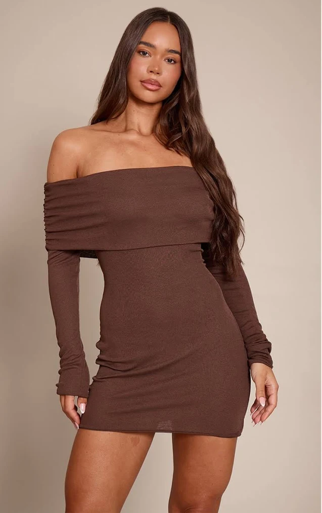 brown mini dress halter Suede Medium color:Dark Brown Web Collection: Baby Moon Fashion Nova Party Seeker Height 57